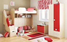 Детская комната Бэрри (Бежевый/Красный/корпус Клен) в Рязани - ryazan.katalogmebeli.com | фото