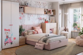 Комплект детской мебели Алина К2 Дуб мария/белый/нежно-розовый велюр в Рязани - ryazan.katalogmebeli.com | фото