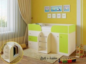 Кровать-чердак Малыш-4 Дуб молочный/Лайм в Рязани - ryazan.katalogmebeli.com | фото