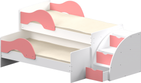 Кровать детская Матрешка выкатная с лестницей  Белый/Розовый в Рязани - ryazan.katalogmebeli.com | фото