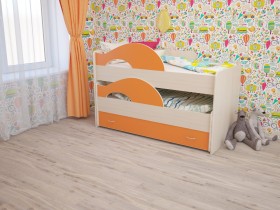 Кровать детская Радуга 1600 Млечный дуб/Оранжевый в Рязани - ryazan.katalogmebeli.com | фото 1