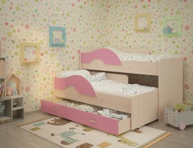 Кровать детская Радуга 1600 Млечный дуб/Розовый в Рязани - ryazan.katalogmebeli.com | фото