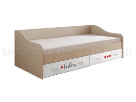 Кровать Girl Вега 0,9 м (Дуб беленый/Белый глянец/фотопечать) в Рязани - ryazan.katalogmebeli.com | фото