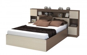 Кровать с прикроватным блоком КР 552 Спальня Basya (шимо темный/шимо светлый) в Рязани - ryazan.katalogmebeli.com | фото