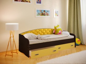 Кровать Софа-7 с мягкой спинкой (800х1900) Венге/Желтый в Рязани - ryazan.katalogmebeli.com | фото