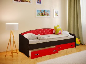 Кровать Софа-7 с мягкой спинкой (800х2000) Венге/Красный в Рязани - ryazan.katalogmebeli.com | фото