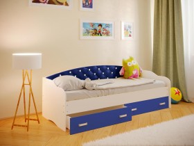 Кровать Софа-7 с мягкой спинкой со стразами (800х2000) Белый/Синий в Рязани - ryazan.katalogmebeli.com | фото
