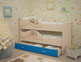 Кровать выкатная Радуга-Сафари детская 1600 Млечный дуб/Голубой в Рязани - ryazan.katalogmebeli.com | фото