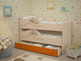Кровать выкатная Радуга-Сафари детская 1600 Млечный дуб/Оранжевый в Рязани - ryazan.katalogmebeli.com | фото