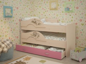 Кровать выкатная Радуга-Сафари детская 1600 Млечный дуб/Розовый в Рязани - ryazan.katalogmebeli.com | фото