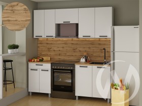 Кухня Кьяра 2.0 м с окапом (белый/карбон фарфор/26мм/дуб вотан) в Рязани - ryazan.katalogmebeli.com | фото