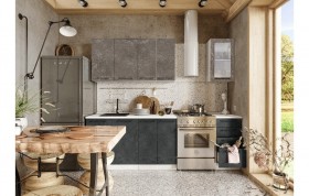Кухонный гарнитур Нувель 1800мм белый/бетон коричневый/бетон черный в Рязани - ryazan.katalogmebeli.com | фото