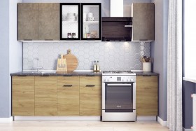 Кухонный гарнитур Стоун 2.0 (белый/камень темно-серый/акация светлая) в Рязани - ryazan.katalogmebeli.com | фото